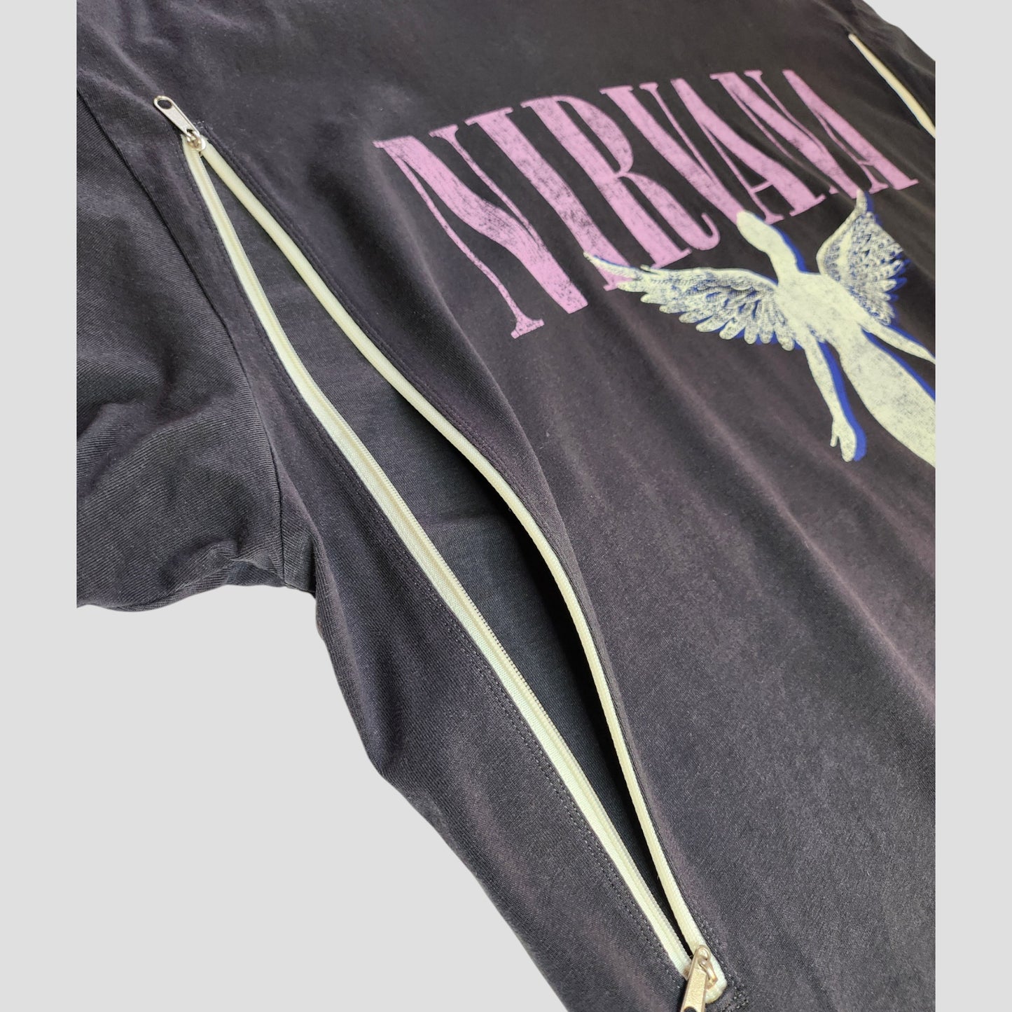 Upcycled Breastfeeding (Nursing) & Pumping Grey Angel Nirvana Band t-shirt XL (100309)