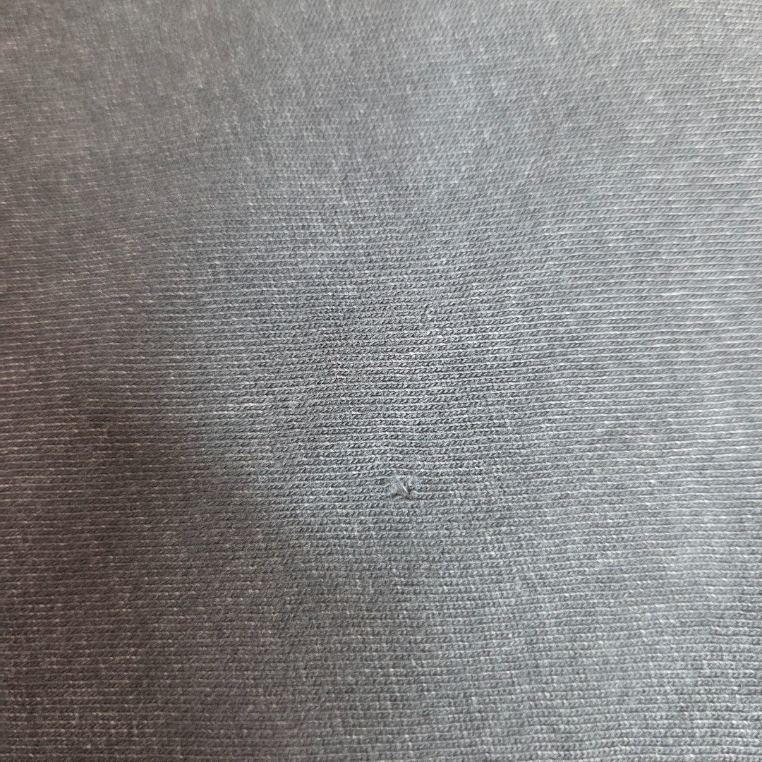 Close-up of grey ribbed fabric from Primark's Upcycled Breastfeeding & Pumping AC/DC Faces Band t-shirt dress (L, UK14/16), showing a small raised imperfection near the center.