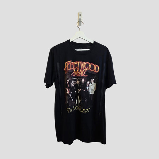 The Fleetwood Mac Upcycled Breastfeeding & Pumping “In Concert” Band T-shirt (L) in black features vintage band graphics—perfect for standout style and nursing moms.