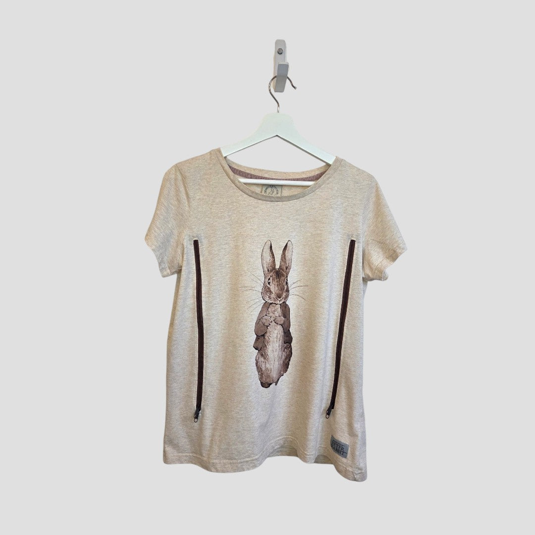 Upcycled Breastfeeding (Nursing) & Pumping Beige Peter Rabbit t-shirt M (100480)