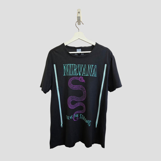 Upcycled Breastfeeding (Nursing) & Pumping Grey Nirvana Serpent Band t-shirt XL (100483)