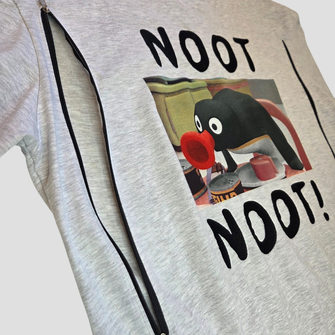 Upcycled Breastfeeding (Nursing) & Pumping Grey Pingu t-shirt night dress L (UK14/16) (100541)