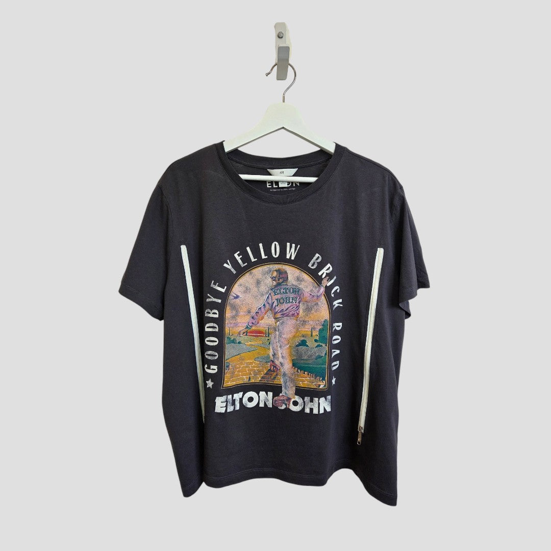 Upcycled Breastfeeding (Nursing) & Pumping Grey Elton John Brick Road Band t-shirt XL (100538)