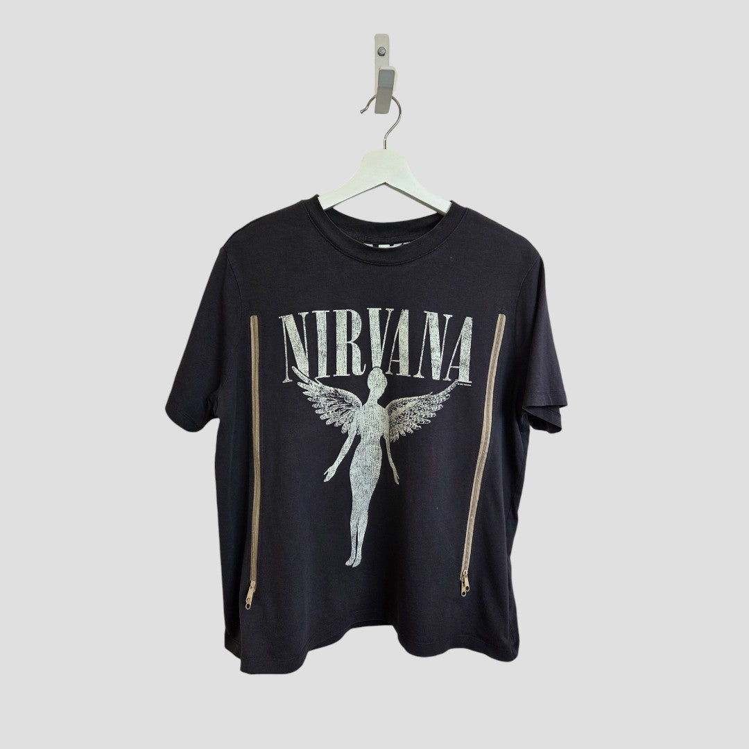 Upcycled Breastfeeding (Nursing) & Pumping Grey/Cream Nirvana Angel Band t-shirt L (100556)