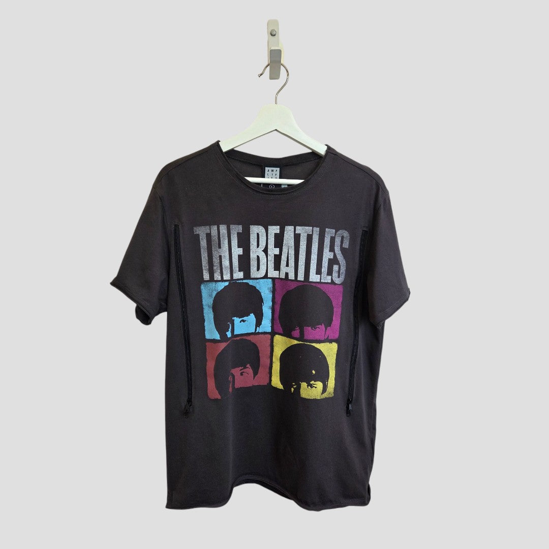 Upcycled Breastfeeding (Nursing) & Pumping Grey Colour Block The Beatles Band t-shirt L (100569)