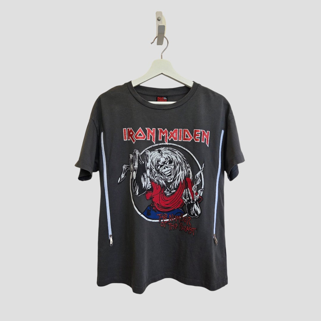Upcycled Breastfeeding (Nursing) & Pumping Grey Iron Maiden Band t-shirt UK12 (100530)