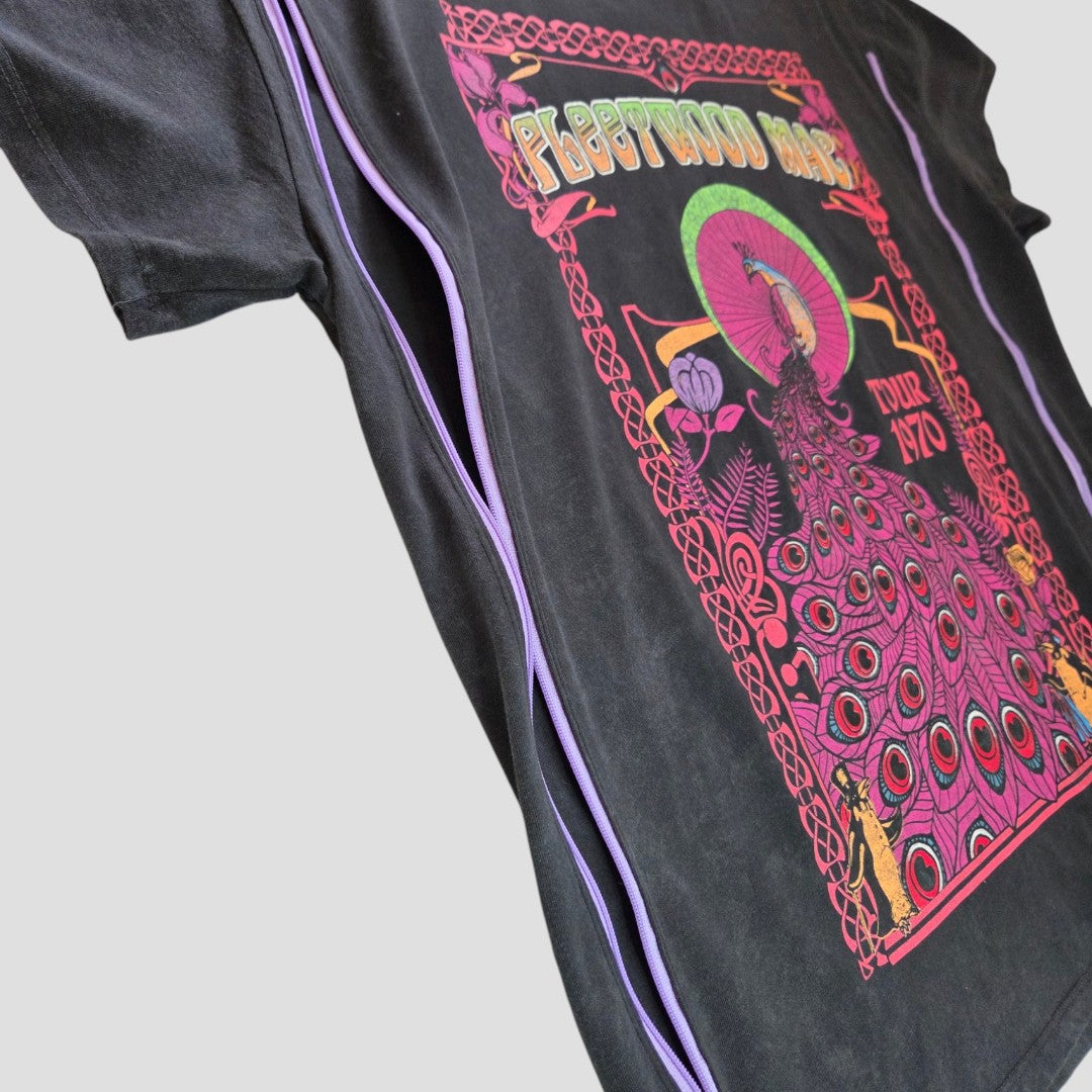Upcycled Breastfeeding (Nursing) & Pumping Black/Pink Peacock Fleetwood Mac Band t-shirt UK16 (100503)
