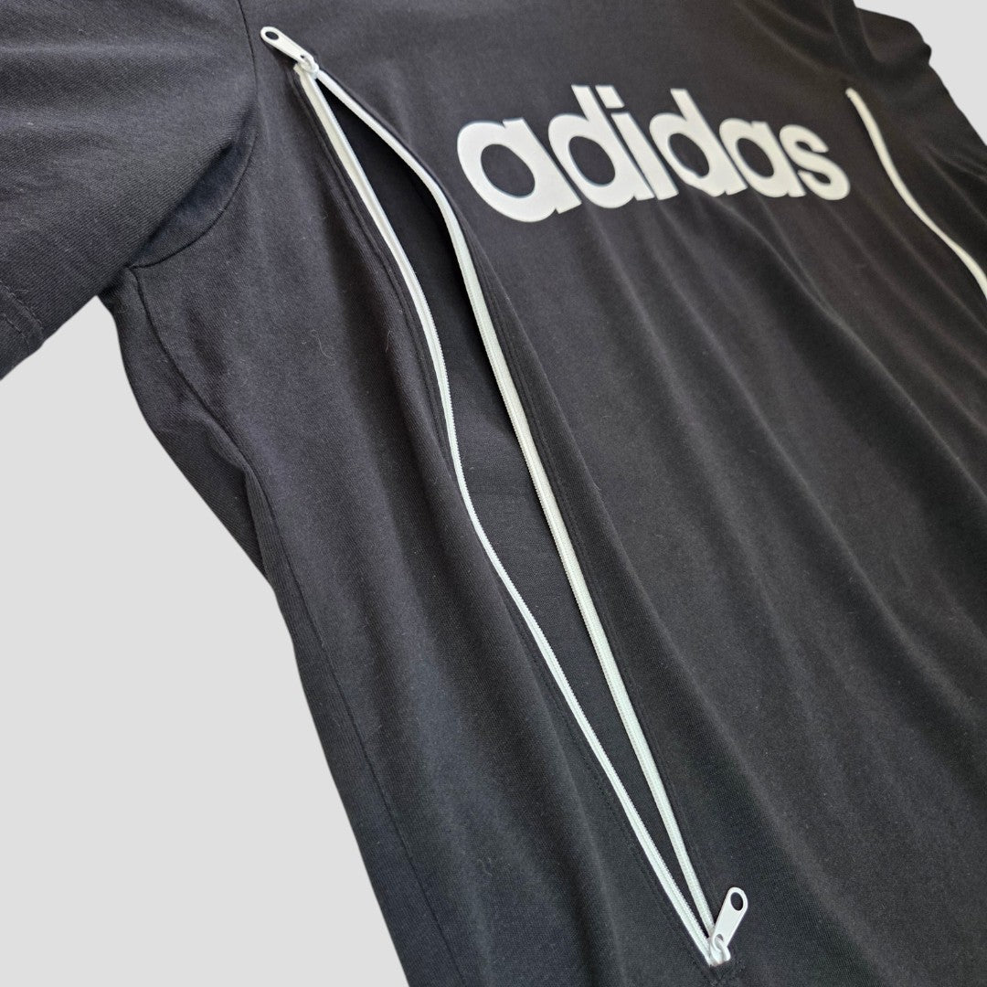 Upcycled Breastfeeding (Nursing) & Pumping Black/White Adidas t-shirt XL (100532)
