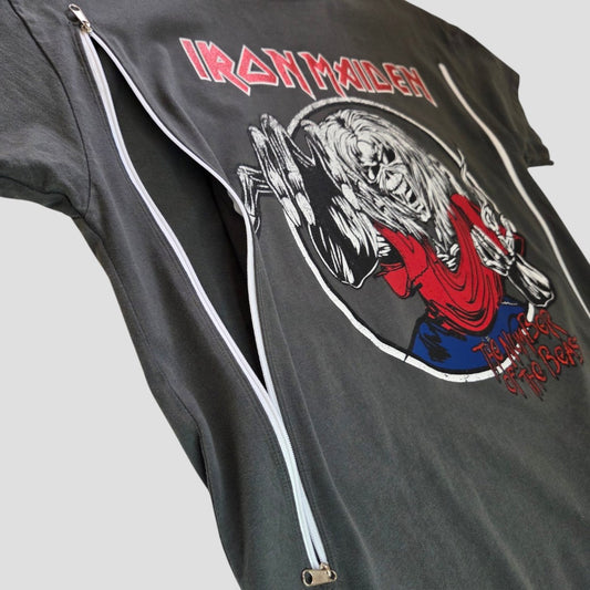 Upcycled Breastfeeding (Nursing) & Pumping Grey Iron Maiden Band t-shirt UK12 (100530)