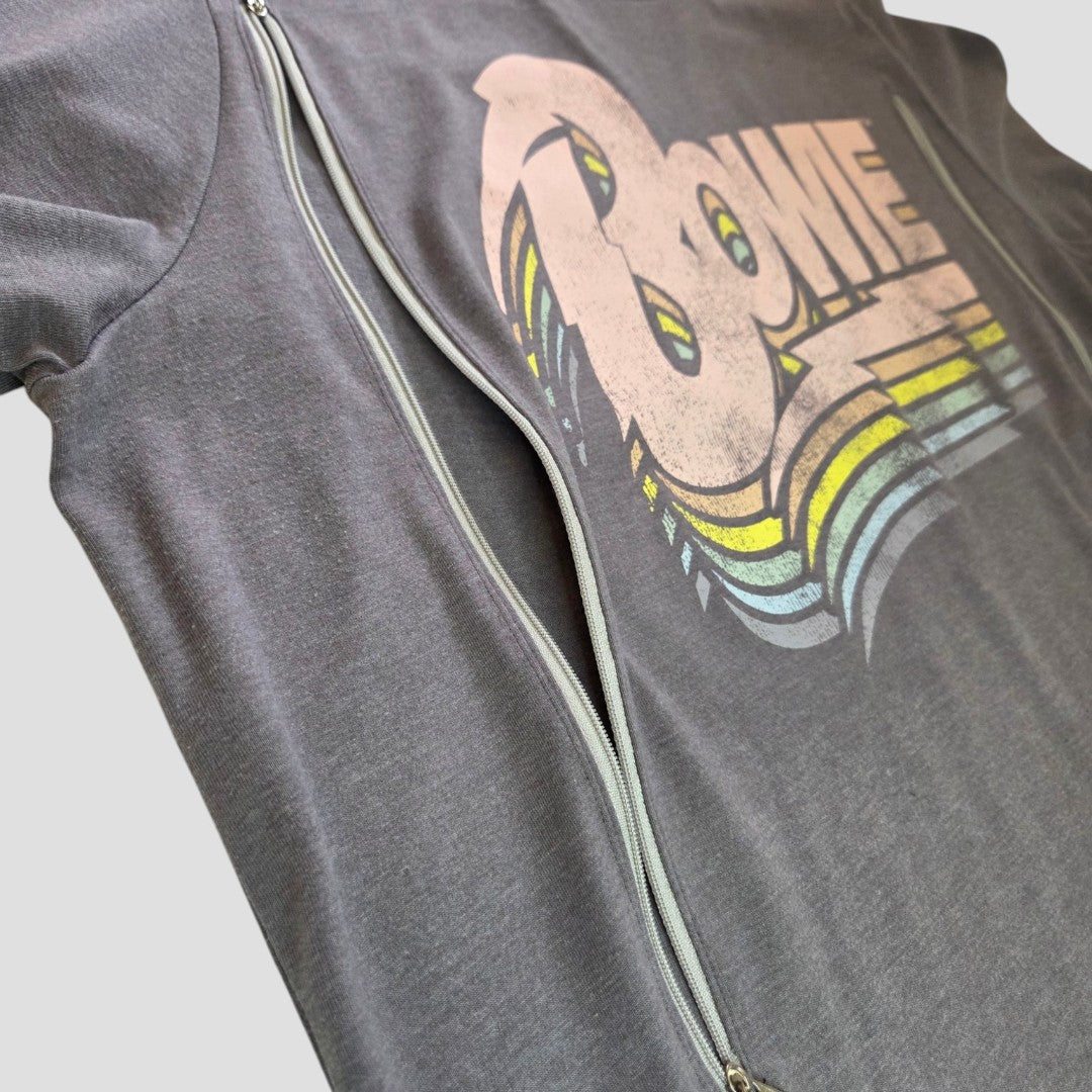 Upcycled Breastfeeding (Nursing) & Pumping Grey Pastel Bowie Band t-shirt UK20 (100523)
