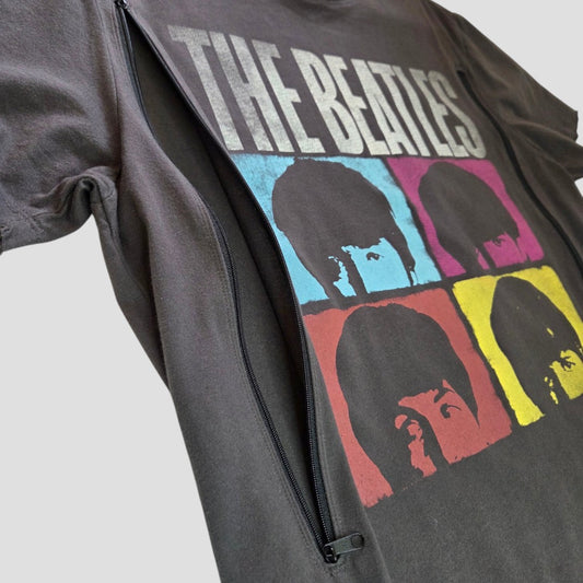 Upcycled Breastfeeding (Nursing) & Pumping Grey Colour Block The Beatles Band t-shirt L (100569)