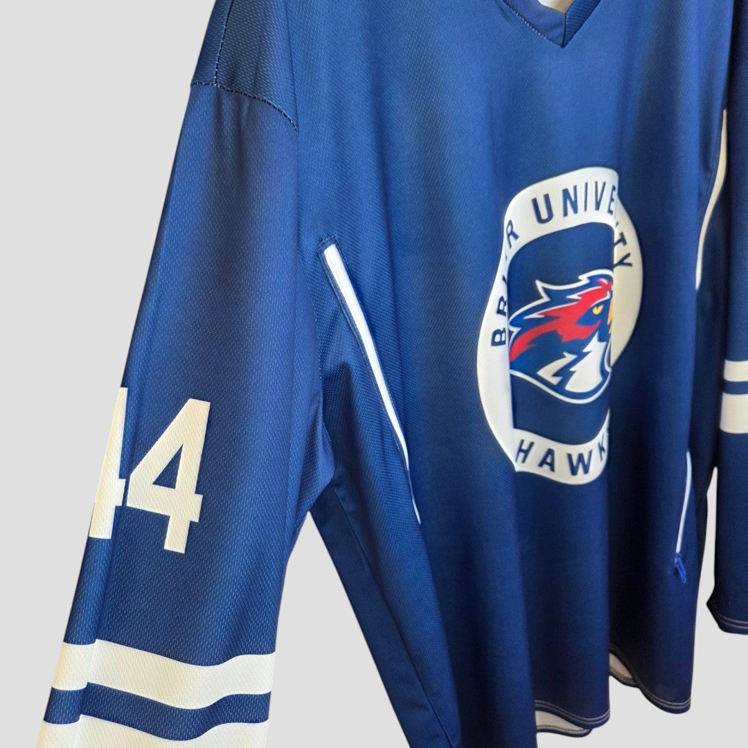 The Amazon Upcycled Breastfeeding & Pumping Blue Off Campus Garrett Graham Ice Hockey Jersey t-shirt XL is an affordable, comfy choice for fans who want stylish nursing clothing with number 44 and white sleeve stripes.