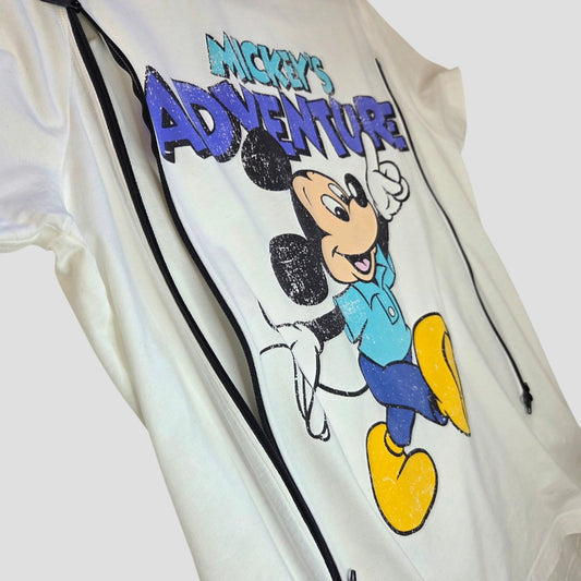 White Upcycled Breastfeeding (Nursing) & Pumping White Mickey Mouse Adventure t-shirt M (UK12/14) (100639) featuring full-length vertical zippers along the side seams.