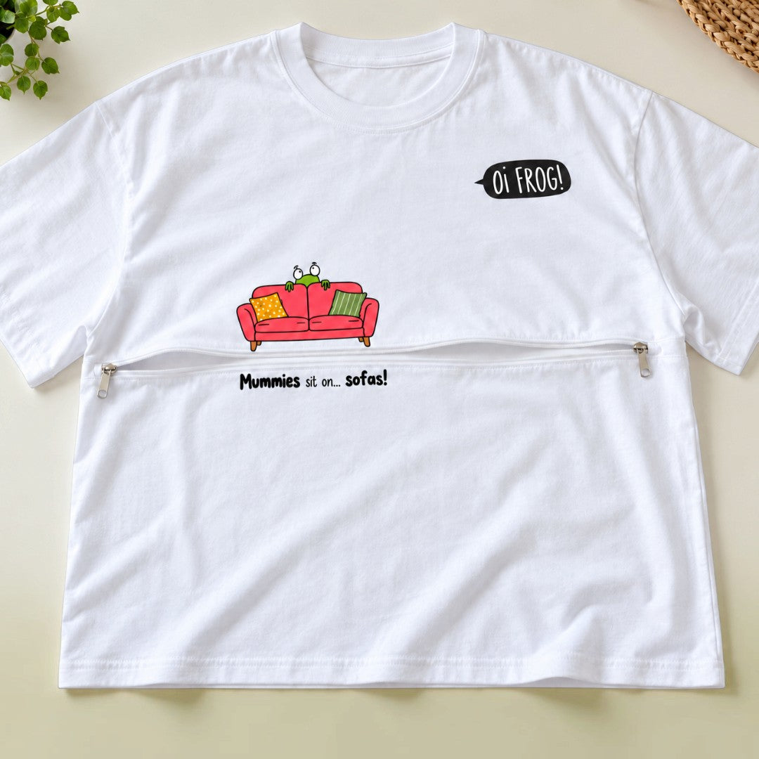 "Oi Frog!" Eco t-shirt with Breastfeeding (Nursing) and Pumping Access Zip