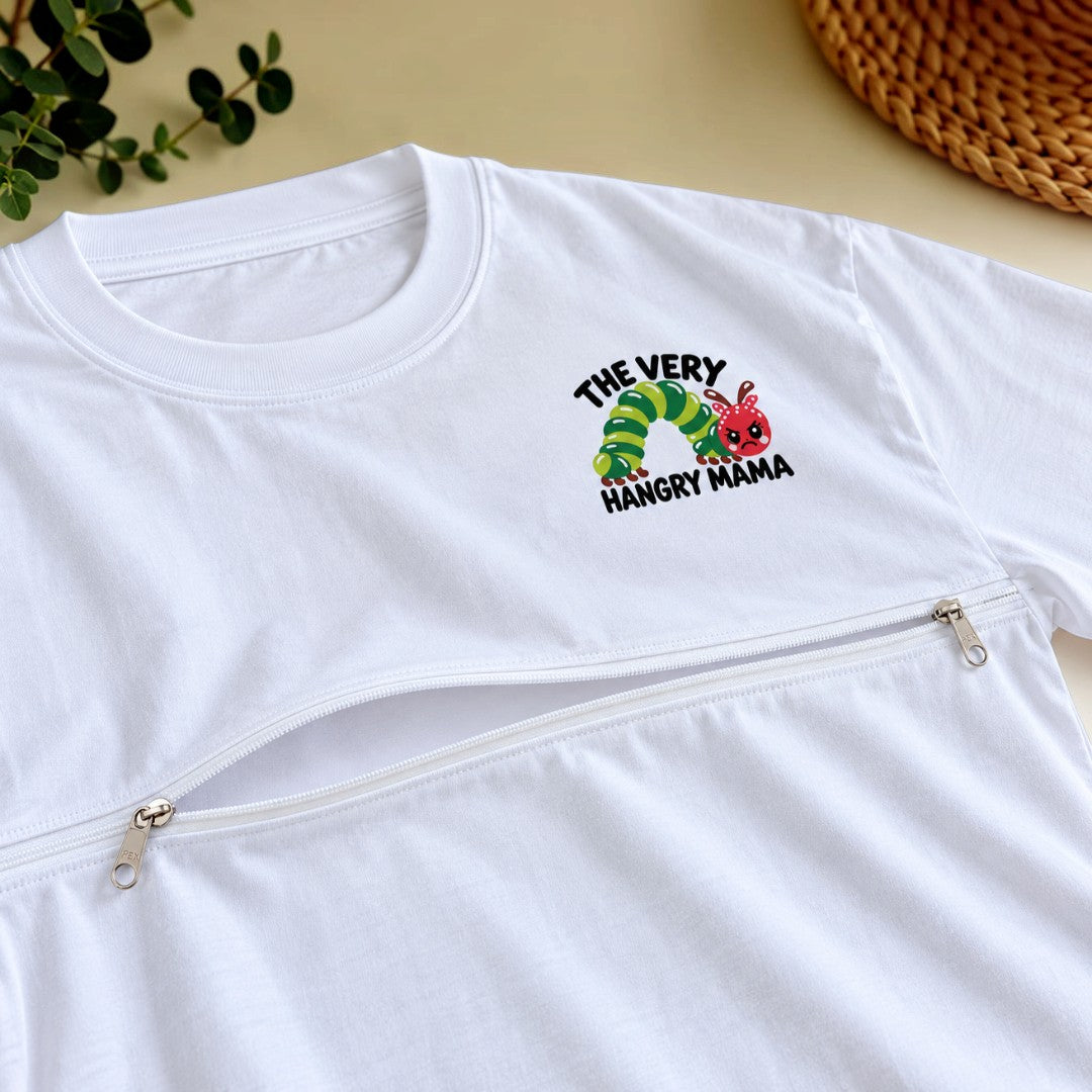 "The Very Hangry Mama" Eco t-shirt with Breastfeeding (Nursing) and Pumping Access Zip