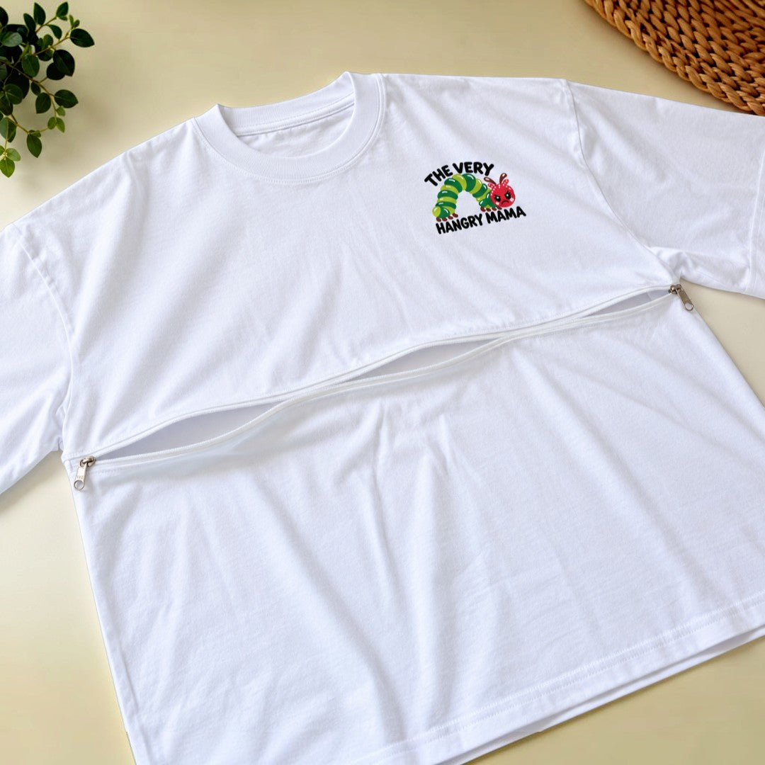 "The Very Hangry Mama" Eco t-shirt with Breastfeeding (Nursing) and Pumping Access Zip