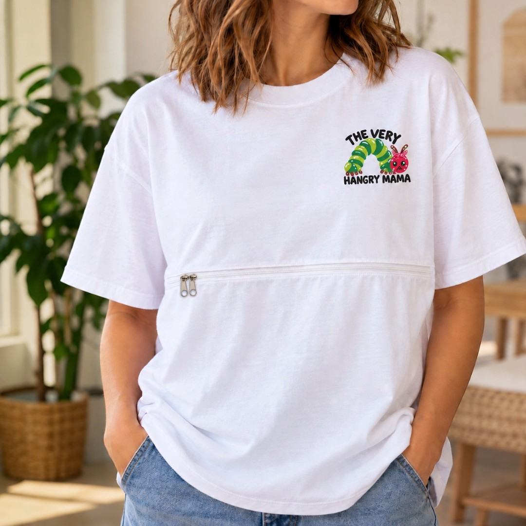 "The Very Hangry Mama" Eco t-shirt with Breastfeeding (Nursing) and Pumping Access Zip