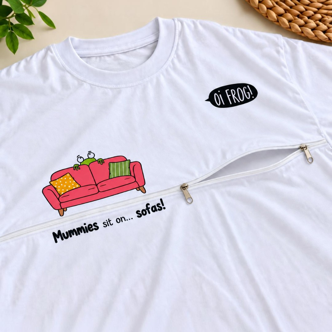 "Oi Frog!" Eco t-shirt with Breastfeeding (Nursing) and Pumping Access Zip