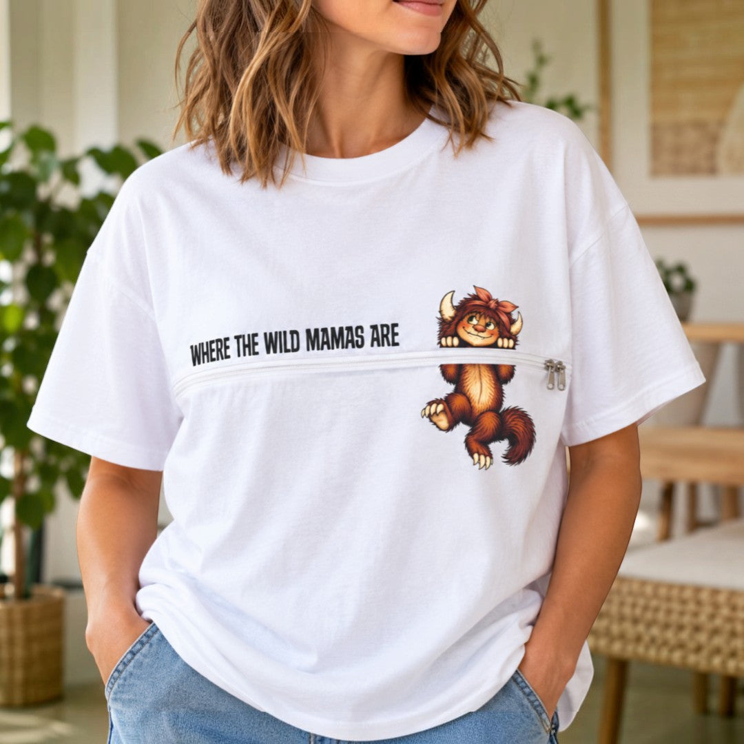 "Wild Mamas" Eco t-shirt with Breastfeeding (Nursing) and Pumping Access Zip