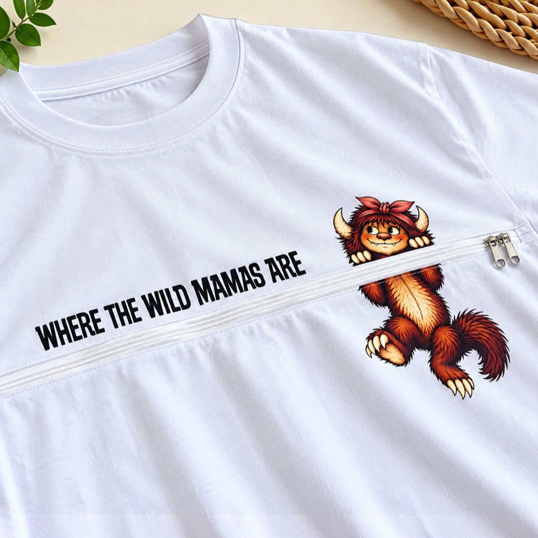 "Wild Mamas" Eco t-shirt with Breastfeeding (Nursing) and Pumping Access Zip